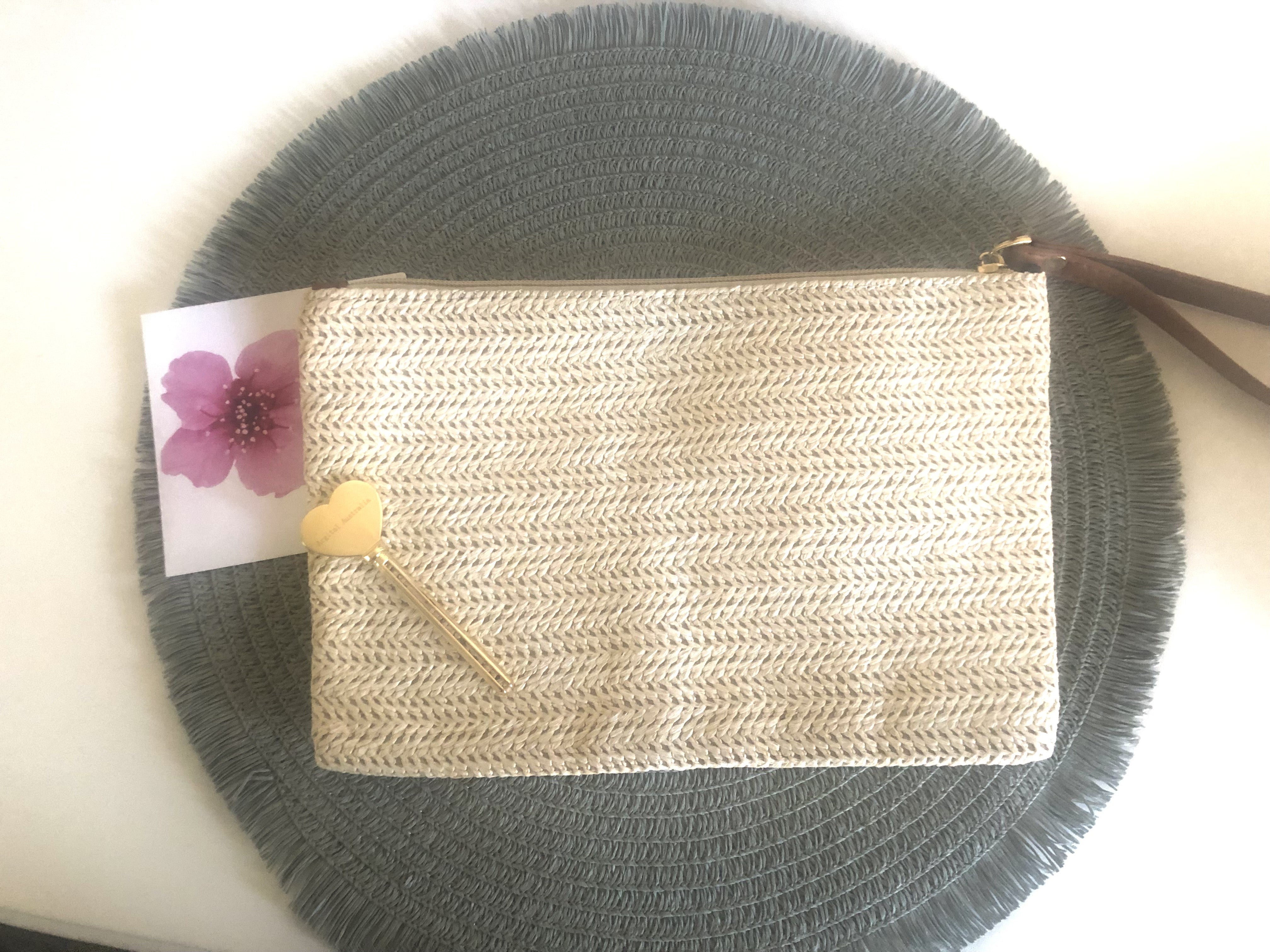 Straw Woven Cosmetic Bag with Wrist band